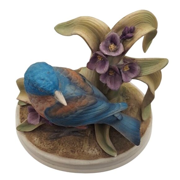 Andrea By Sadek Porcelain Bluebird Figurine Floral Avian Bird Sculpture Japan - Picture 2 of 8